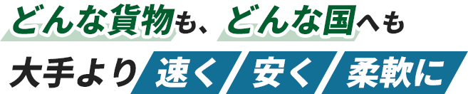 どんな貨物も、どんな国へも大手より速く安く柔軟に